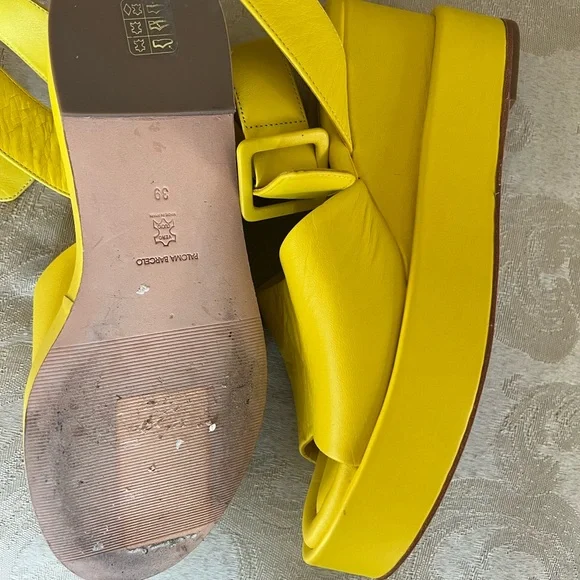 Paloma Barcelo Yellow Leather Wedge Sandals - Picture 5 of 7